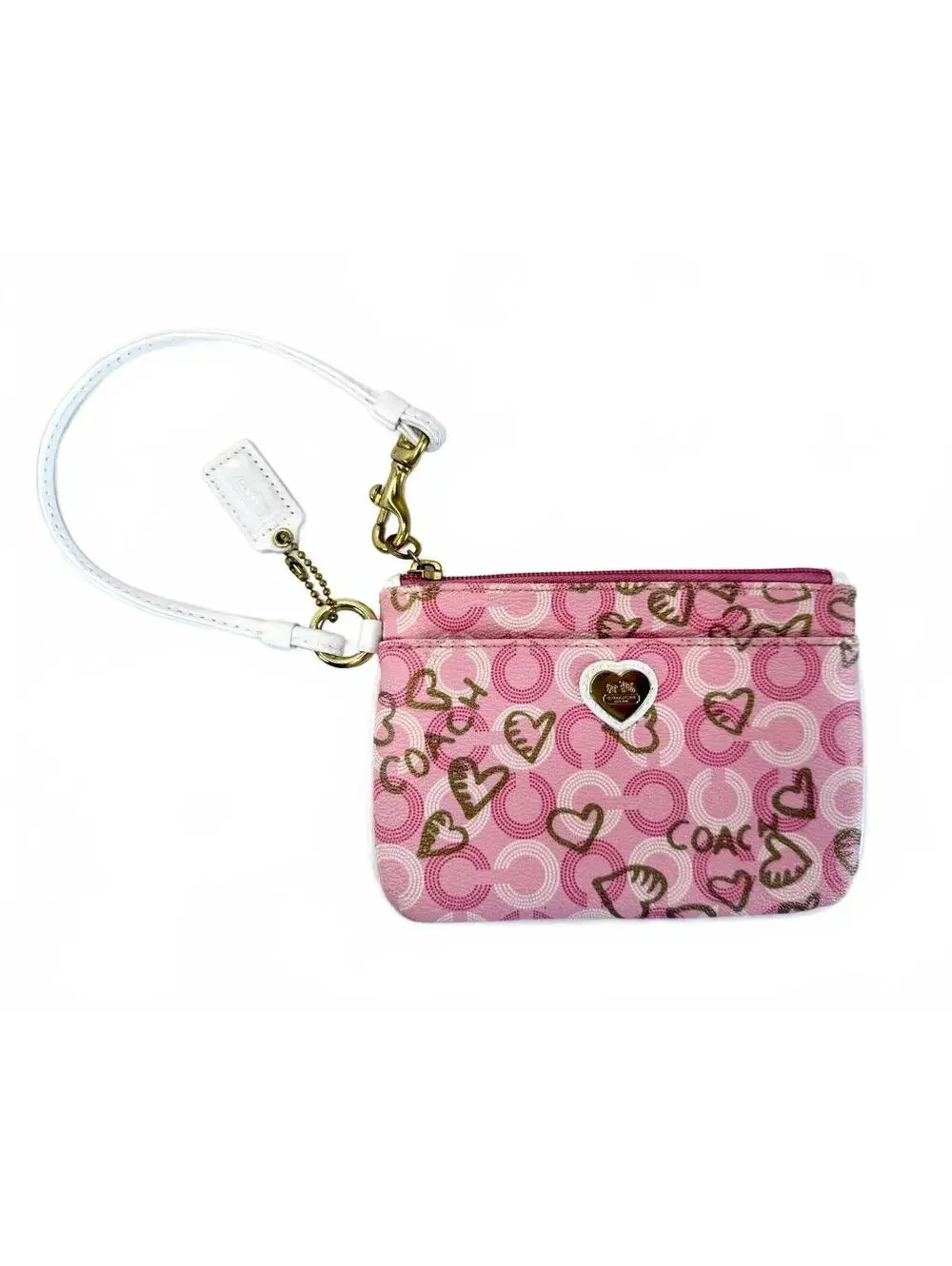 Coach | Pink Optic C Heart Print Wristlet Pouch | White Trim